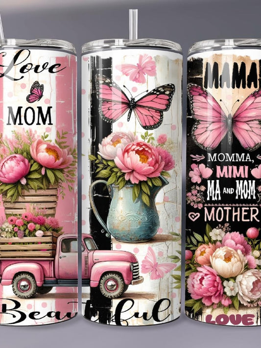 Mama Pink Butterfly Tumbler